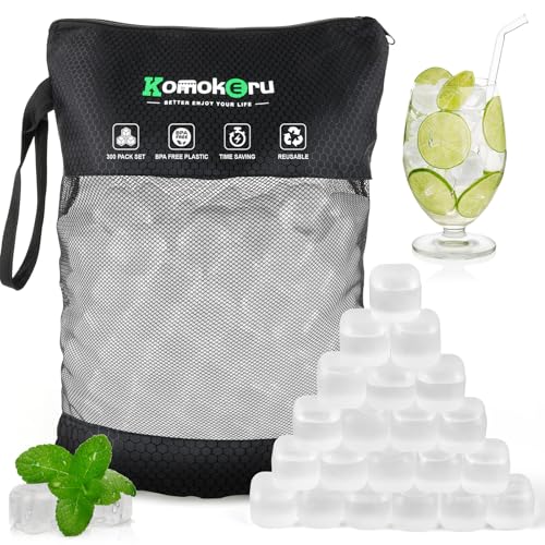 300 PCS Reusable Ice Cube for Drink, Refreezable Plastic ice Cubes Without Diluting BPA Free, Large Pack With Bag, Suitable for Whiskey Coffee Bars Ice Baths Camping, Instant Cooler Packs - color: White
