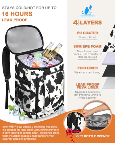 Capolo Cooler Backpack Insulated Leak Proof for Women Men Soft Cooler Bag - color: Cow Print, size: 36 Cans