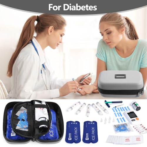 Insulin Cooler Travel Case TSA Approved Refrigerated Medicine Cooler for Travel w/Thermometer Temperature Diabetic Case w/2 Reusable Ice Packs for Daily Life Trip - color: Gray
