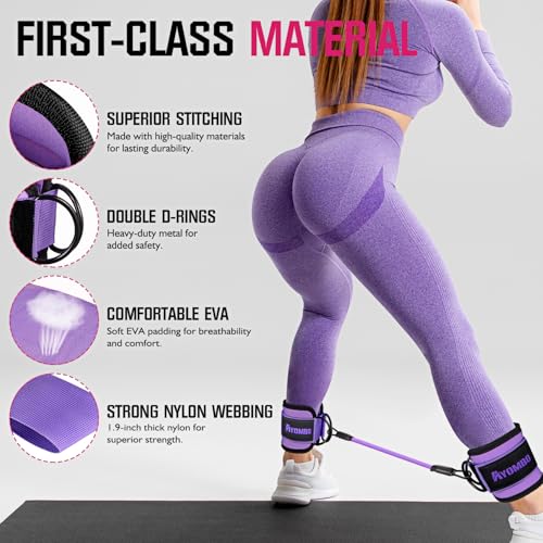 Ayombo Ankle Resistance Bands with Cuffs, Home Gym Workout Equipment, Lifting Glute Butt Exercise Equipment for Women, Ankle Weights Fitness Set, Leg Booty Equipment for Training Perfect Body Shape - color: 1-Purple