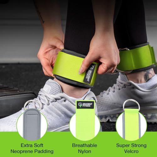 Ankle Straps for Cable Machines, Adjustable, 2 Pack - style: Green / Gray 2 D-Rings