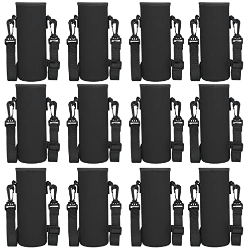 Sabary 12 Pcs Water Bottle Sleeve with Shoulder Strap 25oz Sublimation Water Bottle Holder Carrier Pouch Adjustable Sling Bag for Boys Girls(Black)