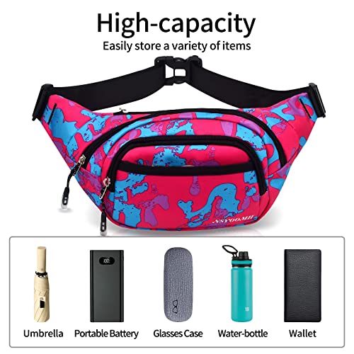 Large Fanny Pack for Women Men NSYOOMH, Crossbody Waist Bag 5-Zipper Pocket - color: Pink