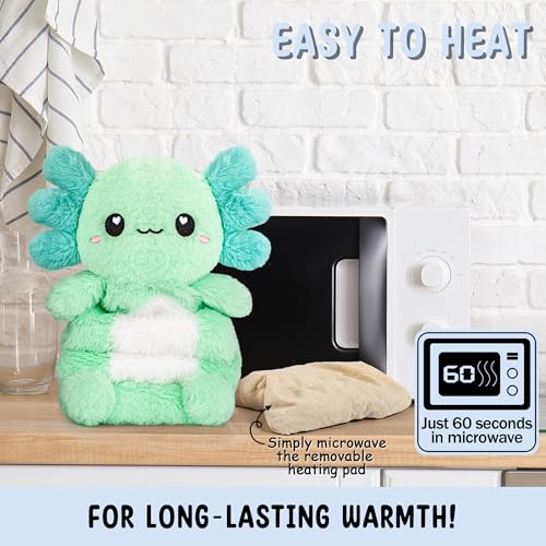 Axolotl Unscented 2Lbs Heating Pad for Neck Shoulders and Back Wrap Microwavable, Heatable 22.5" Cute Warm Stuffed Animals Neck Warmer - Axolotl Gifts for Women Girls and Kids - color: Mint Axolotl Neck Wrap