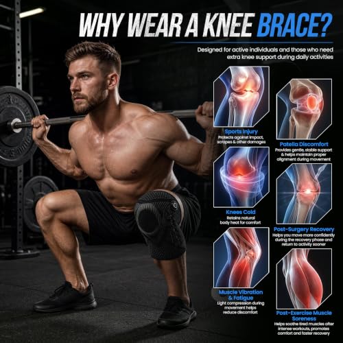 Knee Brace with Dial Adjustment, Adjustable Compression Knee Support with Patella Gel Pad & Side Stabilizers, Running Knee Brace Joint Pain Relief Brace for Workout, Arthritis, Meniscus Support, Complete Joint Support Kit Includes Wrist Wrap (L,Left) - si
