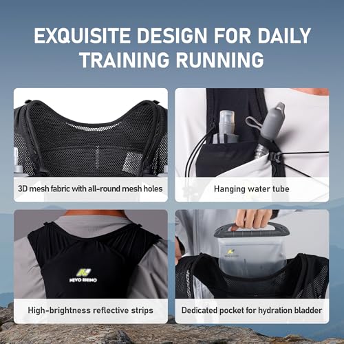 N NEVO RHINO 5L Running Vest, Water Vest Backpack with 2x500ml Soft Flasks - color: Black, size: Medium