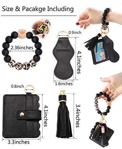 BVGA Wristlet Keychain Bracelet Wallet, Silicone Bead keyring Bangle for Women - color: C:black