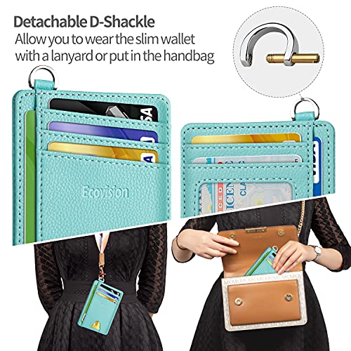 Slim Minimalist Front Pocket Wallet, RFID Blocking Credit Card Holder Wallet with Integrated D-Shackle for Men Women - color: Litchi Ocean Blue