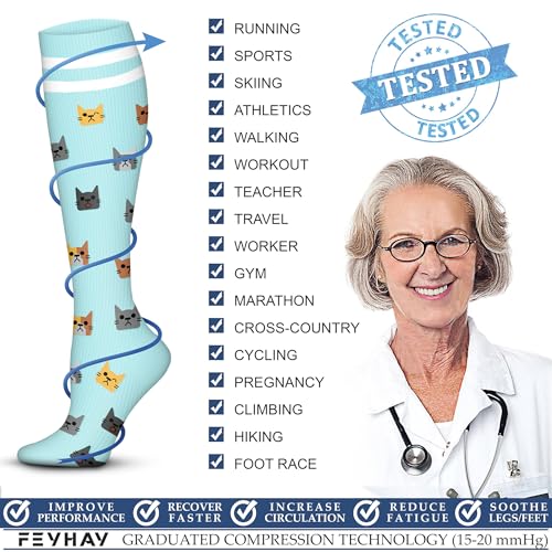 FEYHAY Copper Compression Socks (3 Pairs) 15-20 mmHg Circulation is Best Athletic & Daily for Men & Women, Running, Climbing - color: 28 Pattern 1, size: Large-X-Large