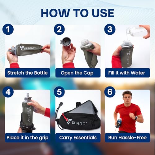Handheld Running Water Bottle 18 oz – Grip-Free Collapsible Water Bottles for Running with Adjustable Strap & Thumbhole, Expandable Phone Pocket, Race Cap for One-Hand Drinking - color: Grey