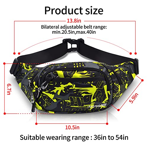 Large Fanny Pack for Men Women NSYOOMH, Crossbody Waist Bag 5-Zipper Pocket - color: Fluorescent Green
