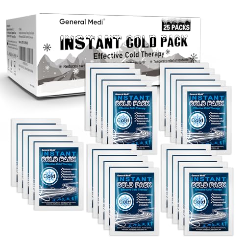 General Medi Instant Ice Cold Pack (4”x 5.5”) – 25 Packs Disposable Cold Therapy Ice Packs for Pain Relief, Swelling, Inflammation, Sprains, Toothache – for Athletes & Outdoor Activities - size: 25 Count (Pack of 1)