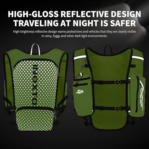 INOXTO Running Hydration Vest Backpack,Lightweight Insulated Pack with 1.5L Water Bladder Bag Daypack for Hiking Trail Running Cycling Race Marathon for Women Men - color: Green spots