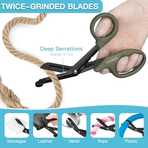 RISEMART 2 Pack Trauma Shears 7.5 Inches Stainless Steel Bandage Scissors - color: Black+green