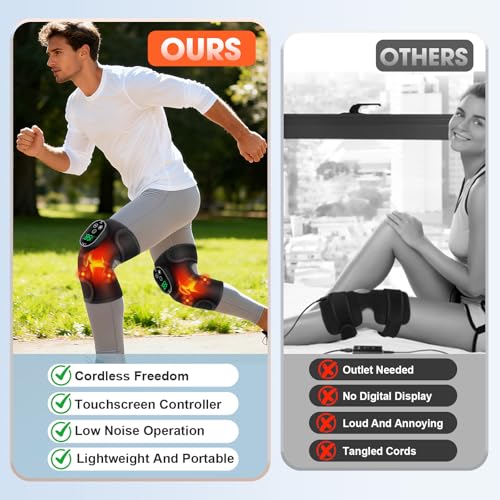 Cordless Knee Heating Pad, Heated Knee Massager with Vibration FSA Eligible - color: Black(pair)