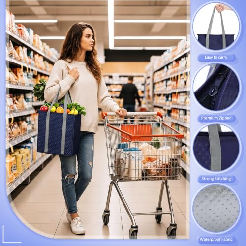 10 Pack Large 18L Insulated Grocery Bag Bulk Zippered, Dark Blue - color: Dark Blue