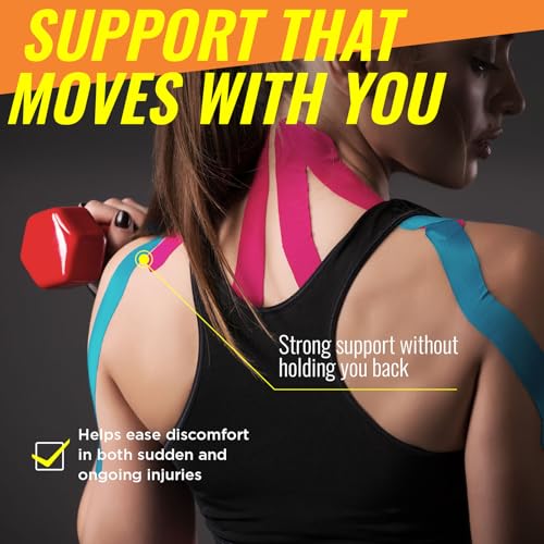 Kinesiology Tape, Elastic Latex-Free Sports and Athletic Support, 3 Rolls - color: Black-blue-pink