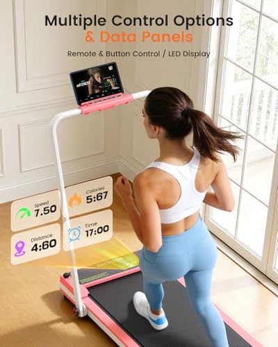 ANCHEER Walking Pad with Incline - Under Desk Treadmill with Handle Bar - color: Rose Gold Pink