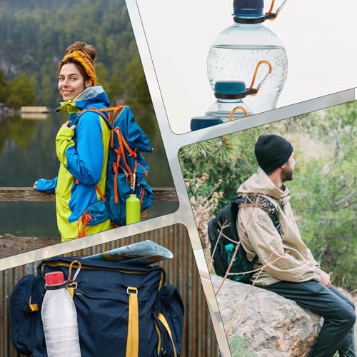 6 Pcs Silicone Water Bottle Carrier Clip for Backpack, Multi-Color Silicone & Aluminum with Carabiner Belt Clip, Quick-Release for Outdoor Use