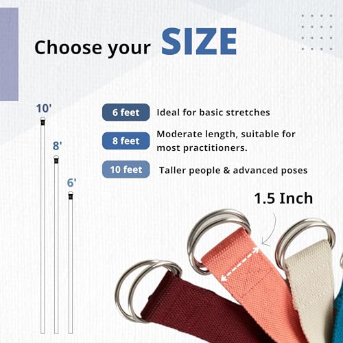 Everyday Yoga Strap with Metal D-Ring Athletic Stretching, 6ft/8ft/10ft - color: Plum, size: 6 Foot