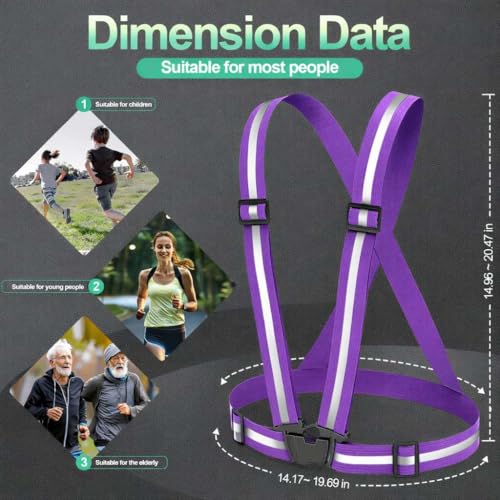 2 Packs Reflective Vest Running Gear, High Visibility Reflective Running Gear Adjustable Elastic Safety Vest for Night Jogging, Biking, Walking or Dog Walking, Running Vest for Men Women Children - color: Blue &purple