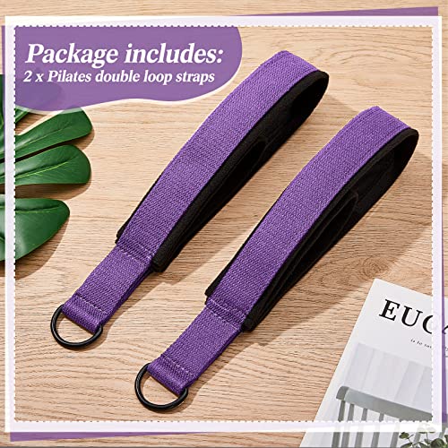 Honoson 2 Pcs Double Loop Pilates Reformer Straps with D Rings Purple