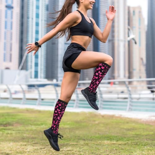 Tie Dye Compression Socks Knee High Support Socks For Women Men Running Athletic Hiking - color: Breast Cancer