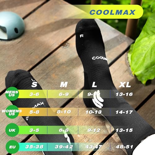 BRISIRA Coolmax Bamboo Viscose Compression Running Socks Crew Mid Calf - color: 3 Pairs Black, size: 9-13