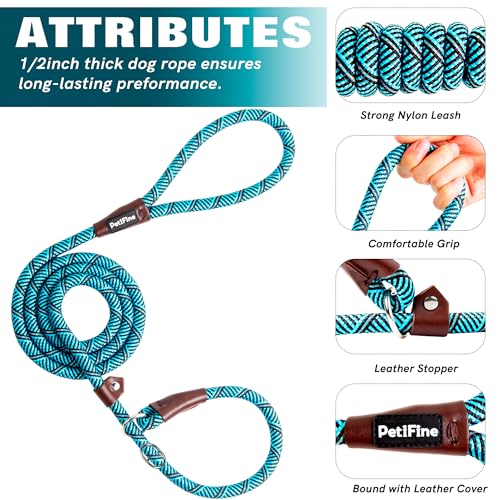 PetiFine Slip Lead Dog Leash Reflective, 6FT x 1/2" Heavy Duty Slip Leash - color: Blue, size: 1/2" x 6 FT