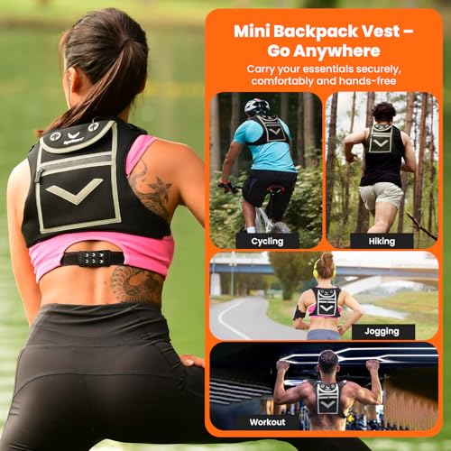 Runtasty Running Mini Backpack Vest for Men & Women, Reflective Phone Holder, Fits Any Phone & iPad Mini, Lightweight Gear - color: Royal Black