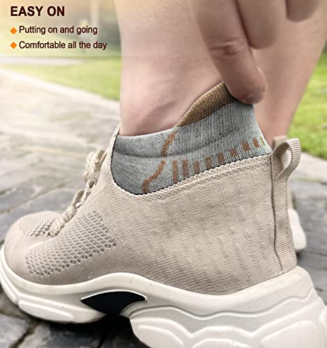 BULLIANT Men Running Ankle Socks 6Pack-Cushioned Support-Low Cut No Show - color: 6pairs-gray Heather /Tiger Eye3001, size: 6-9