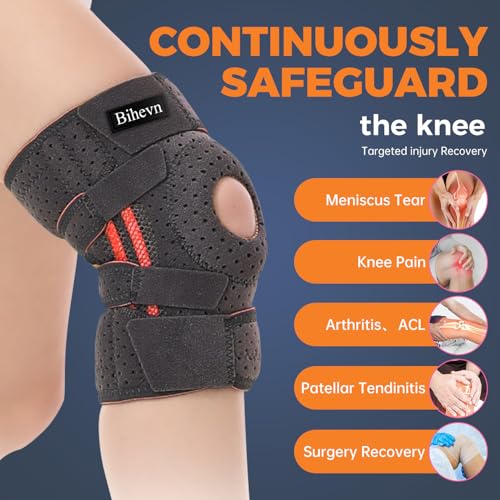 Knee Brace for Meniscus Tear, Arthritis, ACL & Knee Pain, Adjustable Support with Dual Side Stabilizers for Injury Recovery Black Size M (13.8-21") - size: Medium