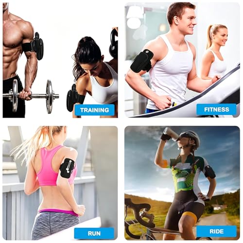 Sports Armband, Universal Running Gym Smartphone Arm Bag with Earphone Hole & Multi Pockets, Black