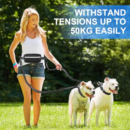 Philorn Hands Free Dog Leash for 2 Dogs, Adjustable Waist Leash - color: Black for 2