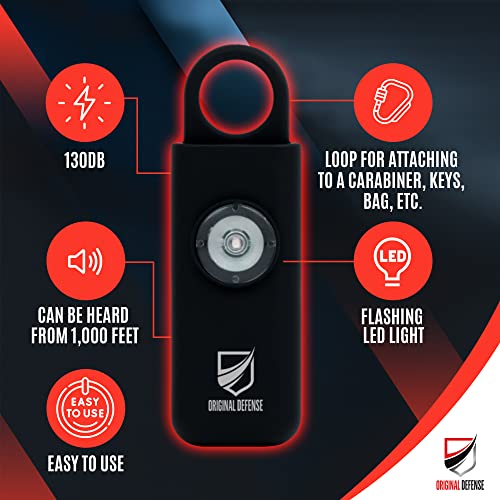 Original Defense® Siren Self-Defense Alarm - 130 dB Keychain Alarm with LED Strobe Light for Women, Children, and Elderly - Police Recommended - (Black, 1 Count) - color: Black