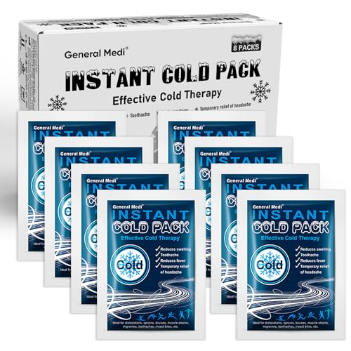 General Medi Instant Ice Cold Pack (4”x 5.5”) – 8 Packs Disposable Cold Therapy Ice Packs for Pain Relief, Swelling, Inflammation, Sprains, Toothache – for Athletes & Outdoor Activities - size: 8 Packs (4”x 5.5”)