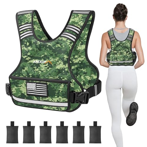 APEXUP Adjustable Weighted Vest, 4-10lb/12-18lb/20-32lb Vest with 6 Ironsand Weights and Large Pocket, Weight Vest for Men Women Strength Training, Running, Walking - color: Green Digi Camo, size: 4-10lbs