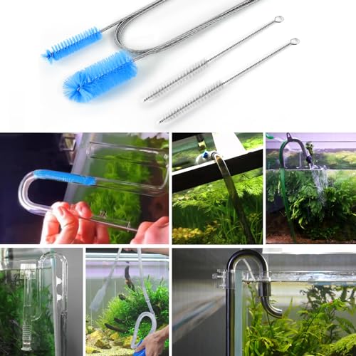 Flexible Long Drain Brush, Double Elastic Ended Nylon Cleaner Hose Tube Pipe Brush 67 inch Stainless Steel and 2 Pcs of 8 inch Straw Cleaning Brush (Blue)