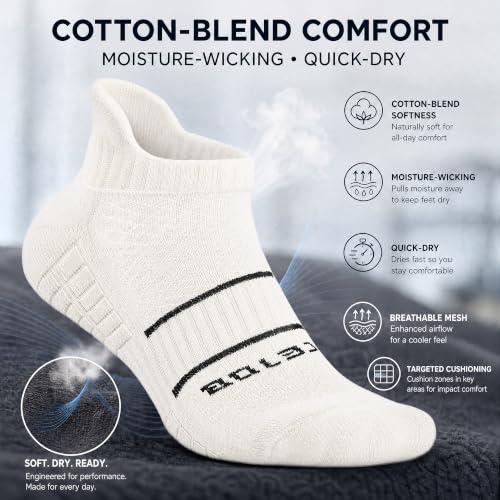Running Socks Men Size 10-13 Ankle Height with Heel Tab for Athletic - color: 6 Off White, size: Large