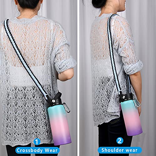 Wongeto Paracord Handle Carrier Holder with Shoulder Strap,Compatible with Hydro Flask Wide Mouth Water Bottles - color: Sky Blue