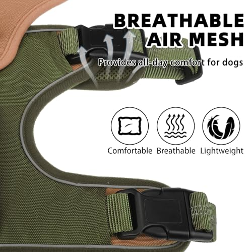 PUPTECK Escape Proof Dog Harness and Leash Set Upgraded No Pull Reflective Dog Vest with Lift Handle, Easy Control Pet Harness for Medium Large Dogs Training Walking Running, Green, L - color: Green/khaki, size: Large