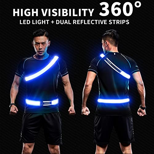High Visibility USB-C Rechargeable LED Running Lights for Runners, 360° Reflective LED Light Up Running Vest Gear for Walking at Night