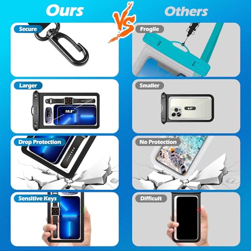 4 Pack 10.5“ Large Waterproof Phone Pouch - Underwater Clear Cell Holder - Universal Water Proof Dry Bag with Neck Lanyard for iPhone 16 Pro Max Samsung Galaxy with Heavy Case for Beach Swimming Pool - color: 4 Pink