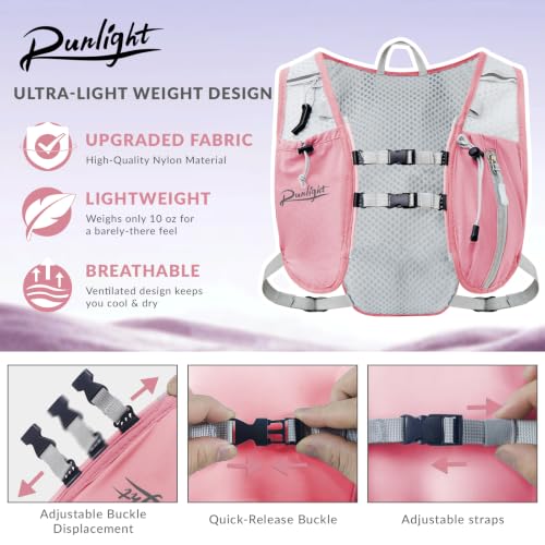 Runlight Running Vest for Women Men, Adjustable Hydration Backpack Breathable Reflective with 1.5L Water Bladder for Hiking, Trail, Running, Marathons, Cycling - color: Pink