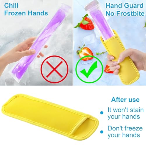 JANYUN 24 Pack Yellow Popsicle Bags Ice Pop Sleeves Antifreezing Holder - color: Yellow