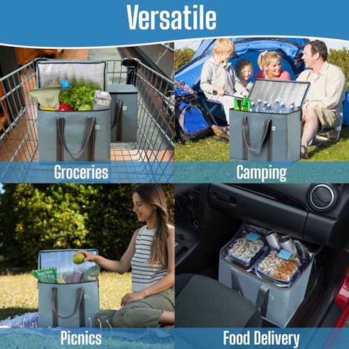VENO 2 Pack Insulated Grocery Bags, Hard Bottom, Light Blue - color: Light Blue, size: 15.7"W x 12.6"H x 8.7"D - 2 Pack