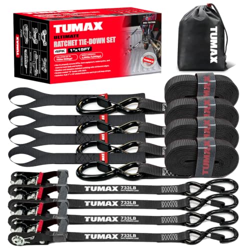 4Pcs Ratchet Tie Down Straps: 15FT 2200lb for Truck, Motorcycle & Cargo - size: 2200lbs-Black