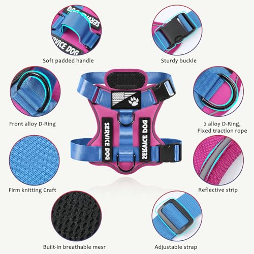 Service Dog Harness, Reflective Dog Vest Harness with 5 PCS Patches, Adjustable Soft Oxford Pet Harness, Inner Layer Mesh, Easy to Control - color: Alpenglowpink, size: X-Small (Pack of 1)