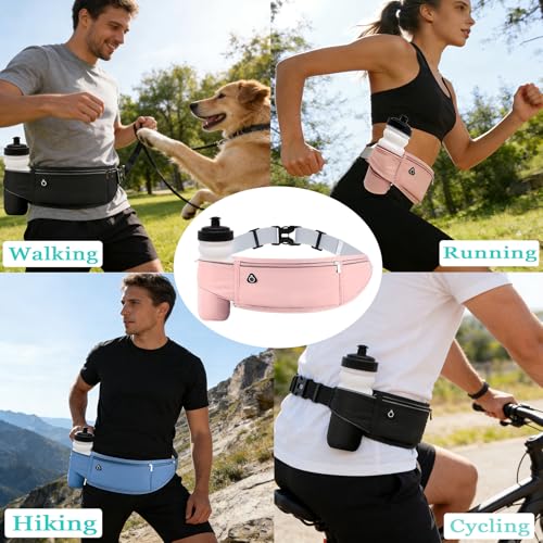 Fanny Pack with Water Bottle Holder, 3 Pocket Hydration Running Belt for Phone Pouch Hiking Walking Runners GYM Sports Travel Hip Bum Bags, Crossbody Slim Waist Bag for Women Girls Kids Pink - color: 02-Pink