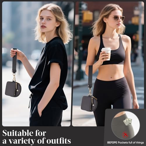 VUTUXA KeyChain Wallet Wristlet For Women Mini Zip Dual Pouch Coin Purse - color: black+gold